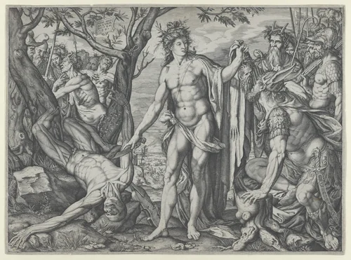 Apollo and Marsyas and the Judgment of Midas by Melchior Meier, print, 1581