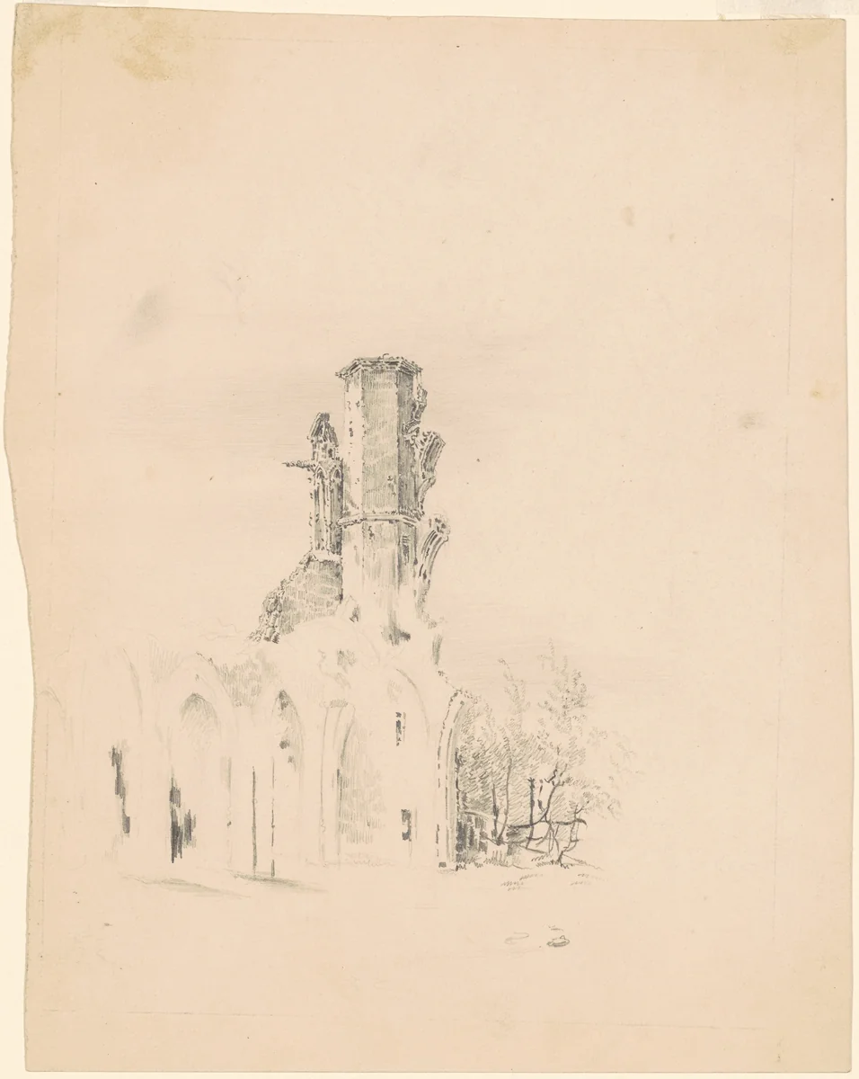 A Gothic Ruin by James Goodwyn Clonney, drawing, 1830-1835