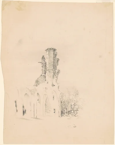 A Gothic Ruin by James Goodwyn Clonney, drawing, 1830-1835