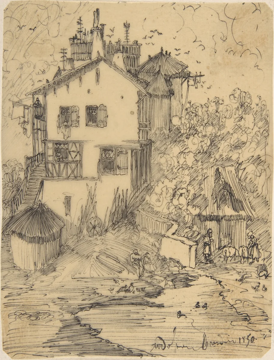 A Rustic Country House by Rodolphe Bresdin, drawing, 1850