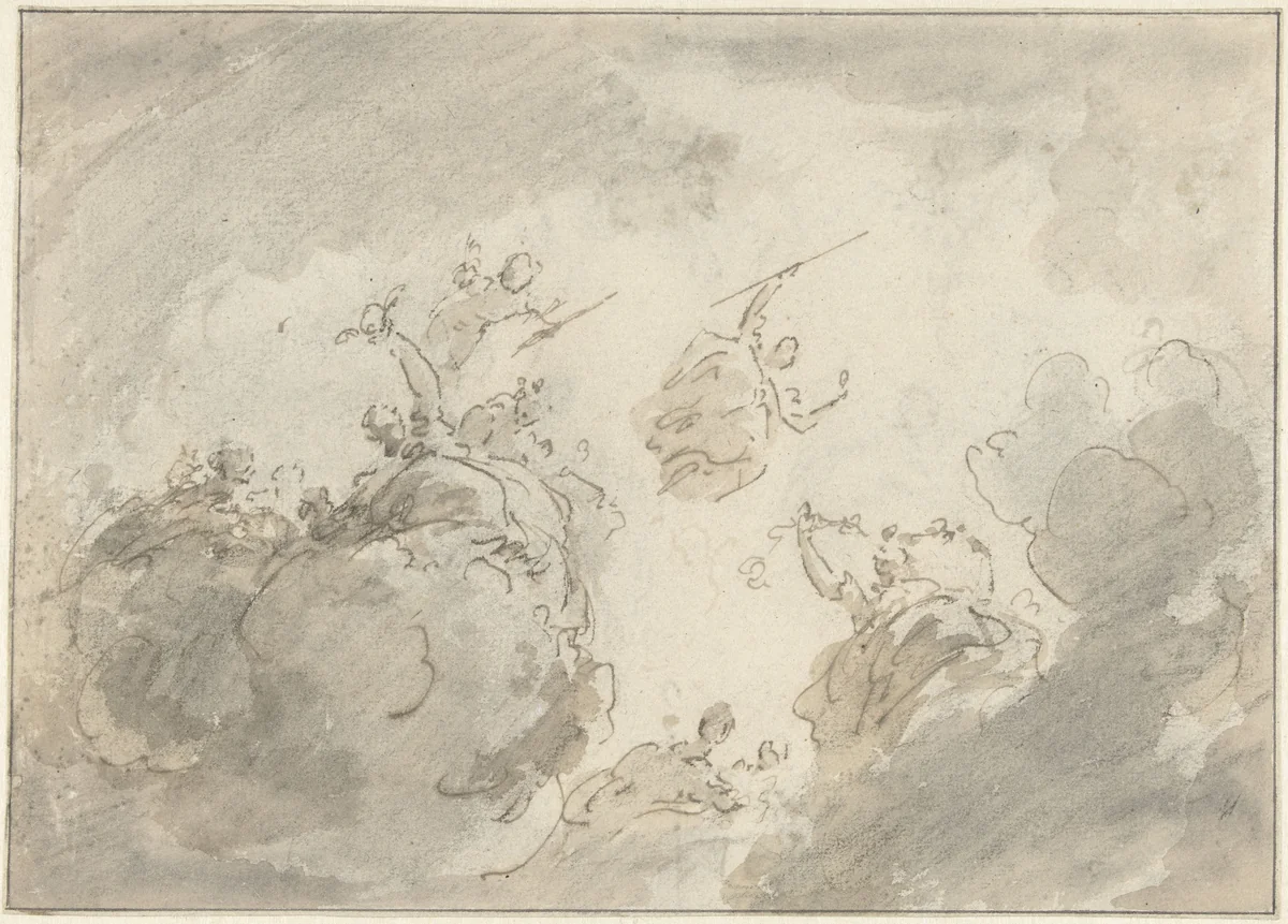 Ontwerp voor plafondschildering by Jacob de Wit, drawing, 1705-1754