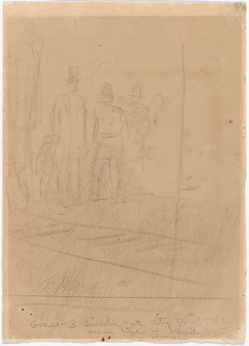 Grant and Lincoln at City Point, Virginia [recto] by Winslow Homer, drawing, 1865