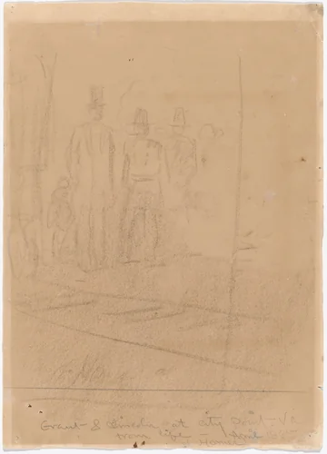 Grant and Lincoln at City Point, Virginia [recto] by Winslow Homer, drawing, 1865