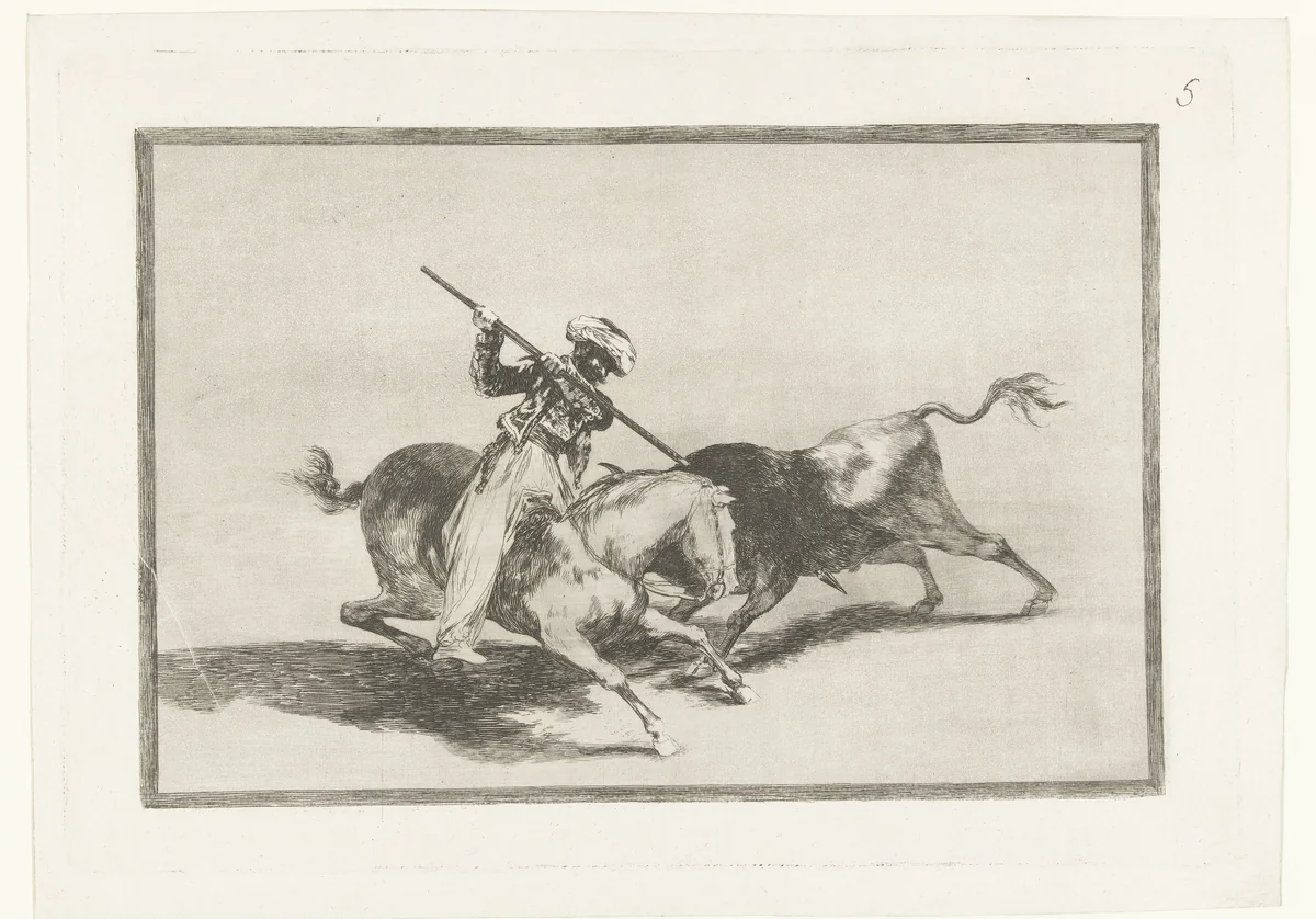 Stierenjacht te paard by Francisco de Goya, print, 1811-1816