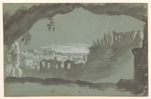 Gezicht op de ruïnes van het paleis op de Palatijn by anonymous, drawing, 1700-1800