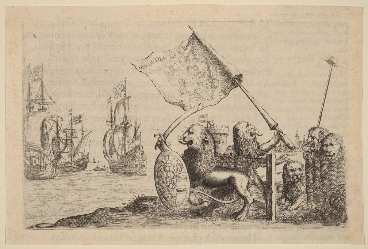 Lions Protecting the Garden of the United Provinces by Willem Basse, print, 1634