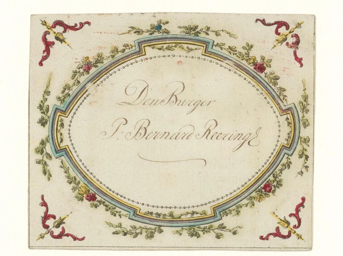 Naamkaartje voor 'Den Burger P: Bernard Reeringh' by anonymous, print, 1795