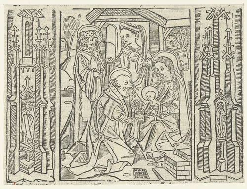 Aanbidding der koningen by Unknown, print, 1480-1500