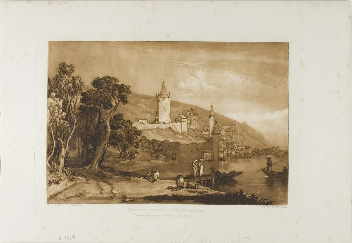 Ville de Thun, plate 59 from Liber Studiorum by Joseph Mallord William Turner, print, 1816