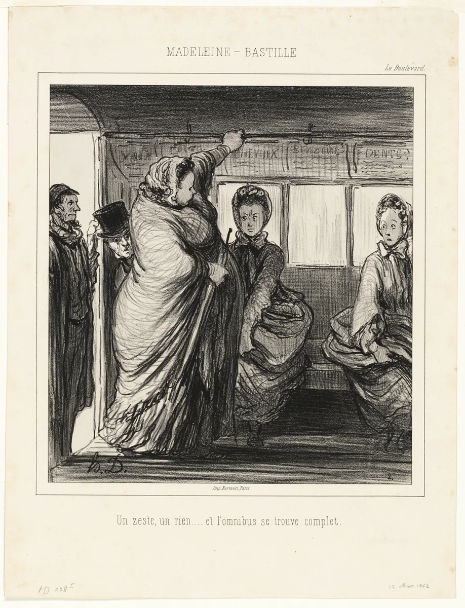 The Madeleine-Bastille Bus Line. A trifle, a nothing... and the bus is full by Honoré-Victorin Daumier, print, 1862