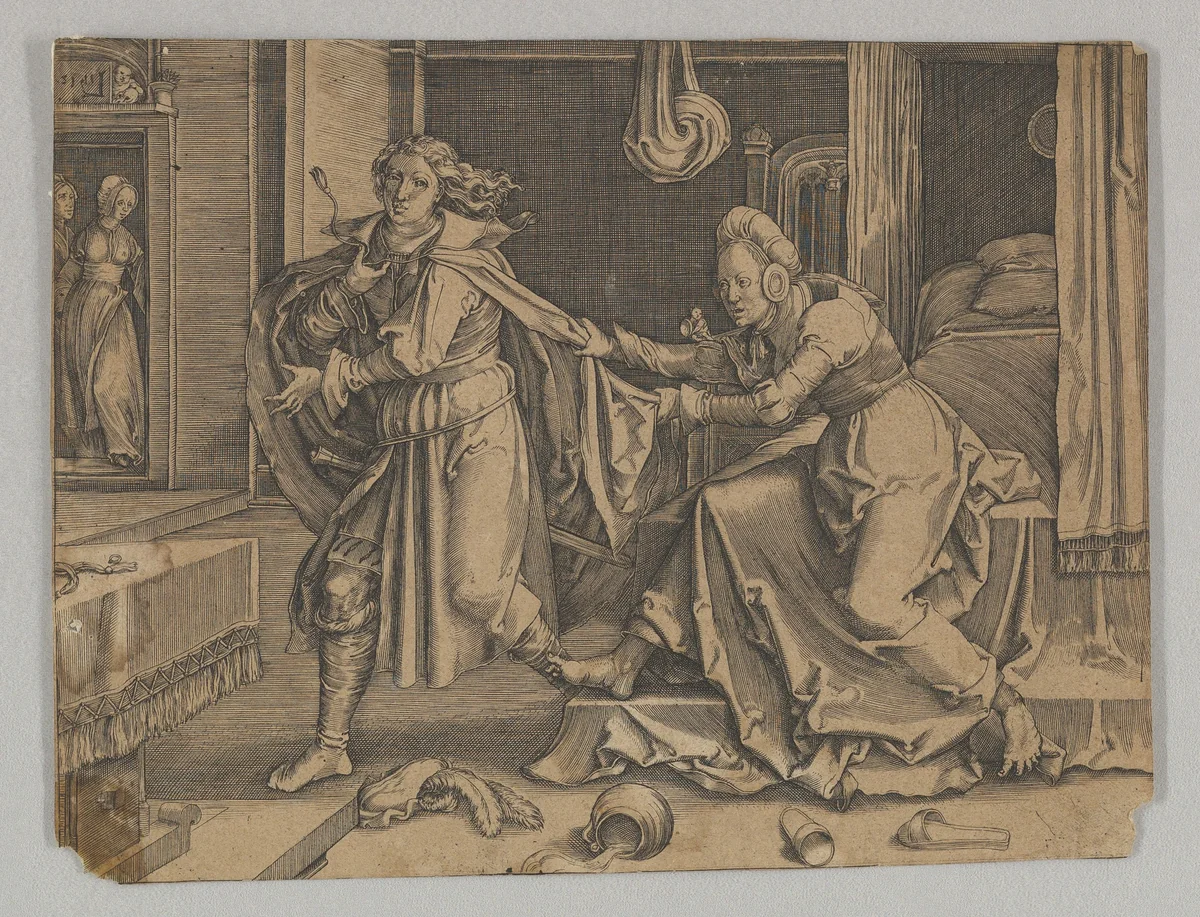 Joseph and Potiphar's Wife (reverse copy) by Lucas van Leyden, print, 1500-1962