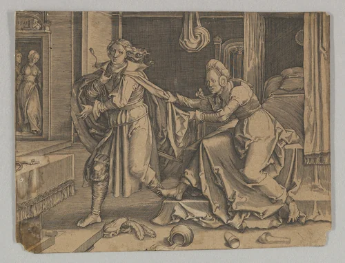 Joseph and Potiphar's Wife (reverse copy) by Lucas van Leyden, print, 1500-1962