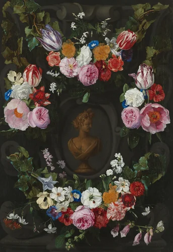 Cartouche Decorated with Swags and Sprays of Flowers by Jan Philip van Thielen, painting, 1665