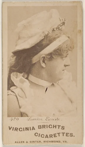 Card 420, Louisa Searle, from the Actors and Actresses series (N45, Type 1) for Virginia Brights Cigarettes by Allen & Ginter, photograph, 1885-1891
