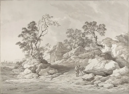 Landscape near Mödling with figures by Jakob Matthias Schmutzer, drawing, 1795