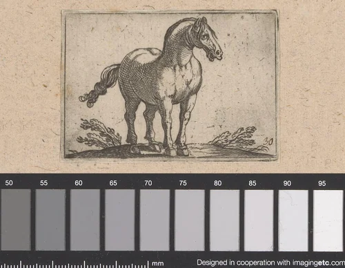 Staand paard van voren gezien by Antonio Tempesta, print, 1565-1630