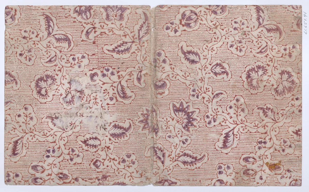 Book cover with overall paisley, dot, and stripe pattern by anonymous, print, 1800-1900