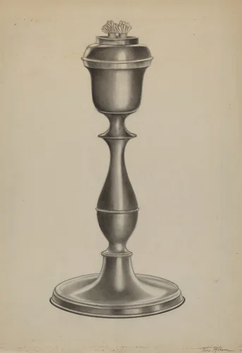 Pewter Lard Oil Lamp by Theodore Pfitzer, index of american design, 1937
