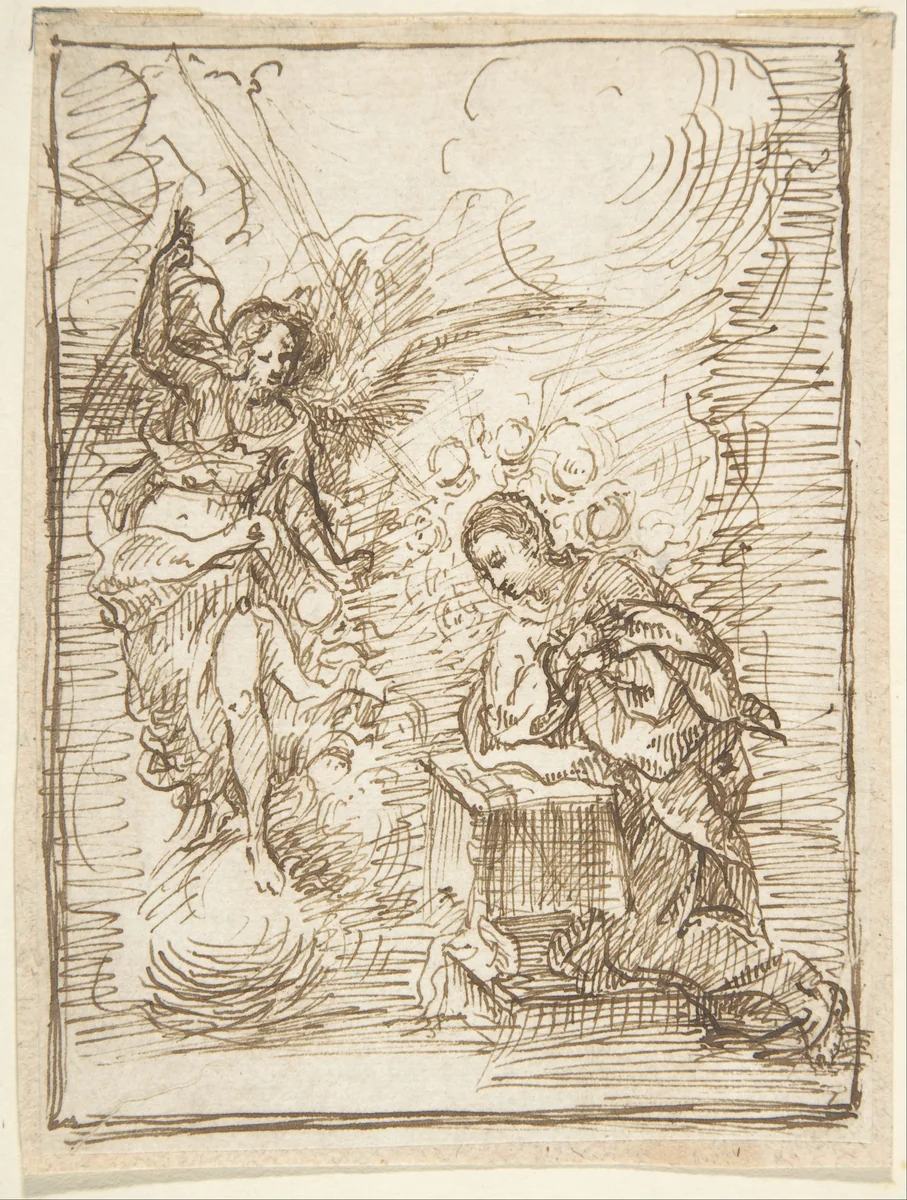 The Annunciation by Pedro Duque Cornejo, drawing, 1695-1755