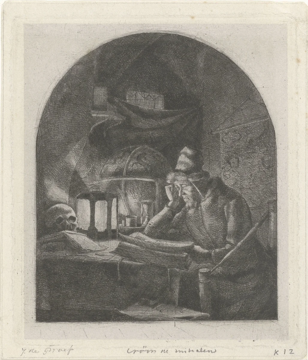 Geleerde in zijn studie by Jacobus Ludovicus Cornet, print, 1825-1882