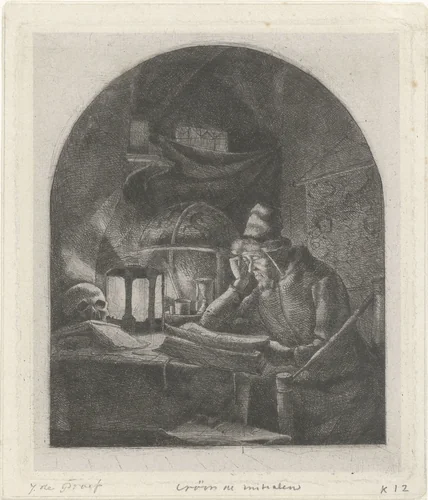 Geleerde in zijn studie by Jacobus Ludovicus Cornet, print, 1825-1882
