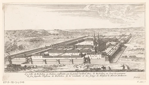 Gezicht op de stad Richelieu by Israël Silvestre, print, 1631-1661