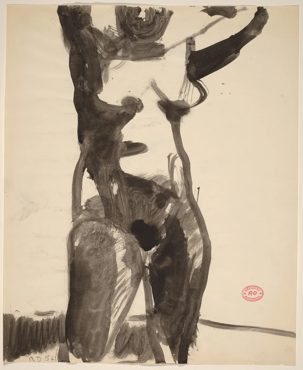 Untitled [standing nude with her arms raised] by Richard Diebenkorn, drawing, 1956