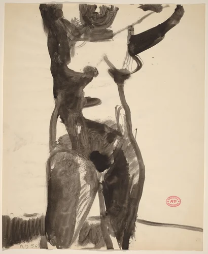 Untitled [standing nude with her arms raised] by Richard Diebenkorn, drawing, 1956