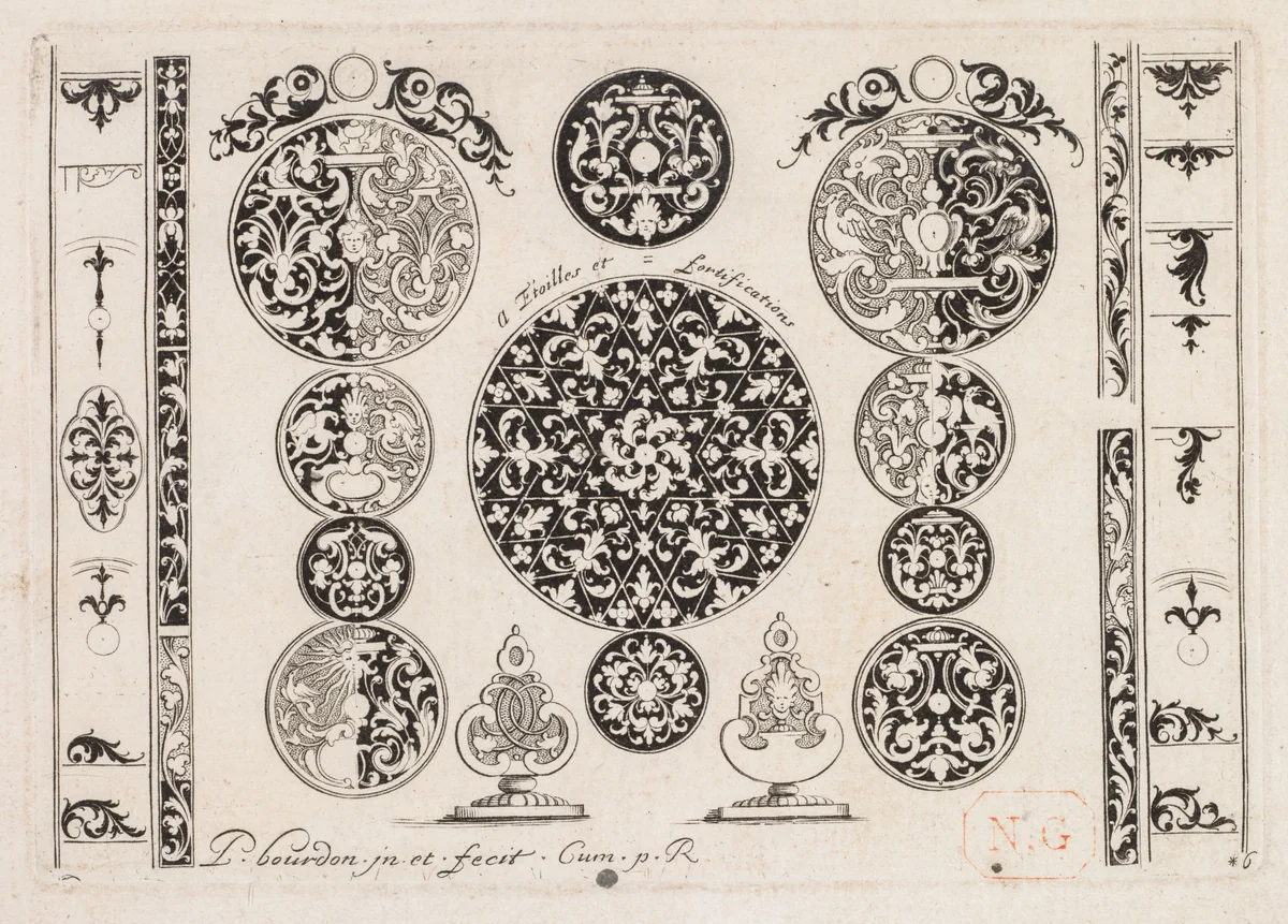 # 6 from " Livre second essais de gravjre " second book of Engraved Designs by Pierre Bourdon, print, 1703-1713
