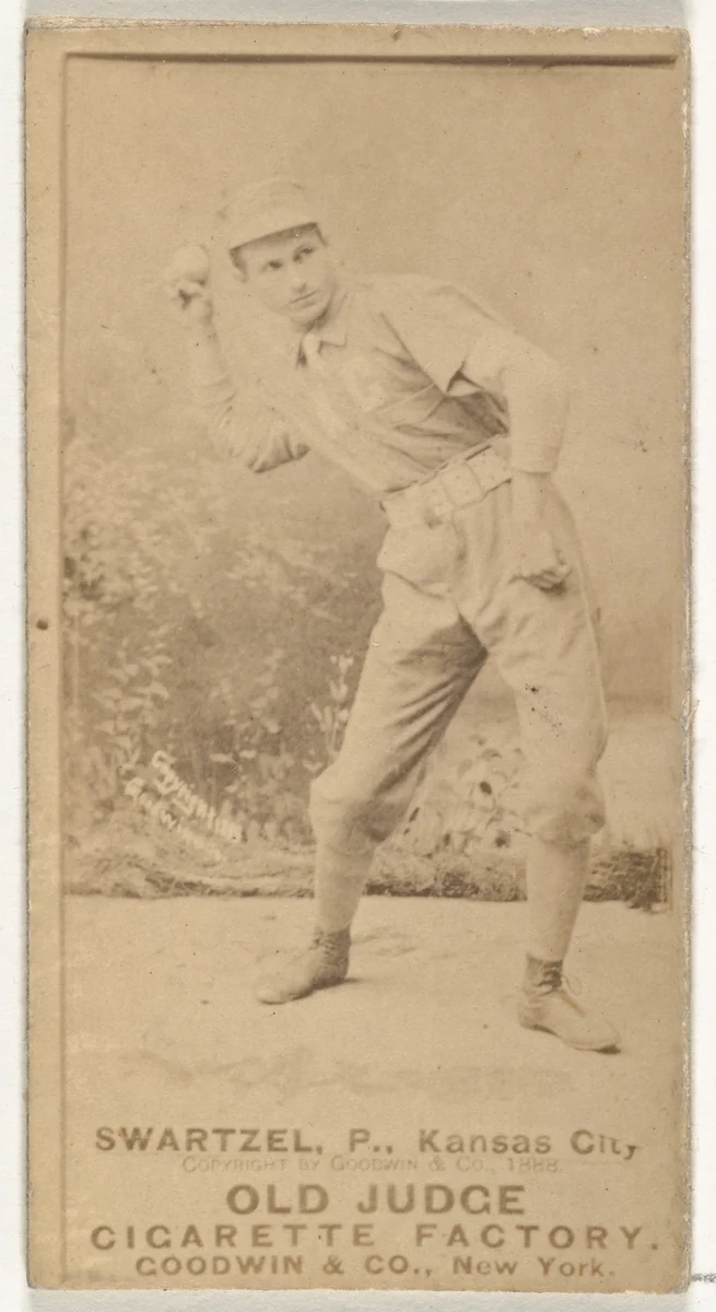 Parke B. Swartzel, Pitcher, Kansas City Cowboys, from the Old Judge series (N172) for Old Judge Cigarettes by Goodwin & Company, photograph, 1888