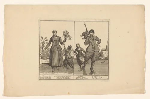 Vrucht tijd / IJs tijd by Abraham Allard, print, 1676-1725