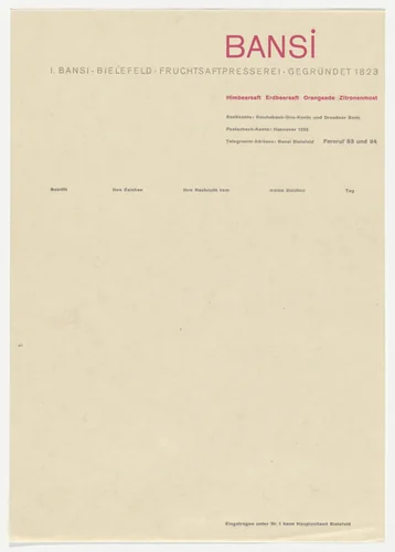 I. Bansi letterhead by Georg Trump, design, 1925
