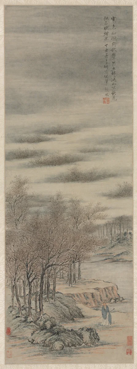 Listening to the Sound of Autumn in a Misty Grove by Zhang Feng, painting, 1657
