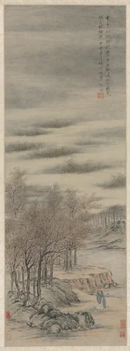 Listening to the Sound of Autumn in a Misty Grove by Zhang Feng, painting, 1657