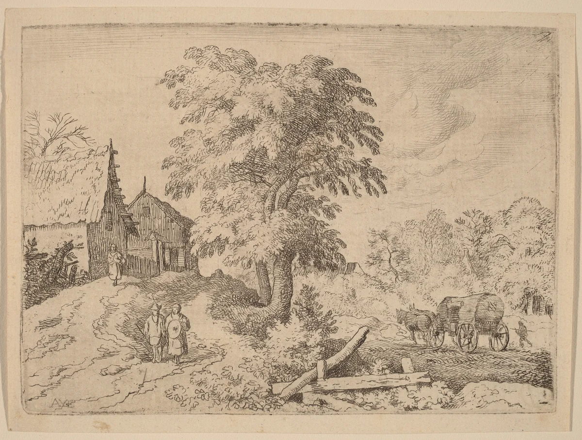 Cart with Two Draft Horses by Allart van Everdingen, print, 1645-1656