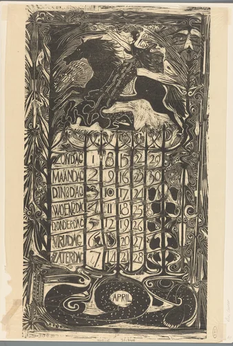 Kalenderblad april 1894 by Carel Adolph Lion Cachet, print, 1894