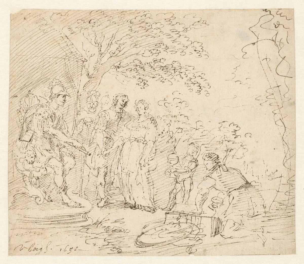 De grootmoedigheid van Scipio by Matthys van den Bergh, drawing, 1656