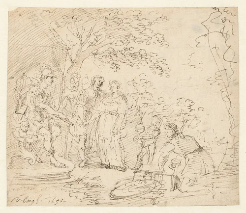 De grootmoedigheid van Scipio by Matthys van den Bergh, drawing, 1656