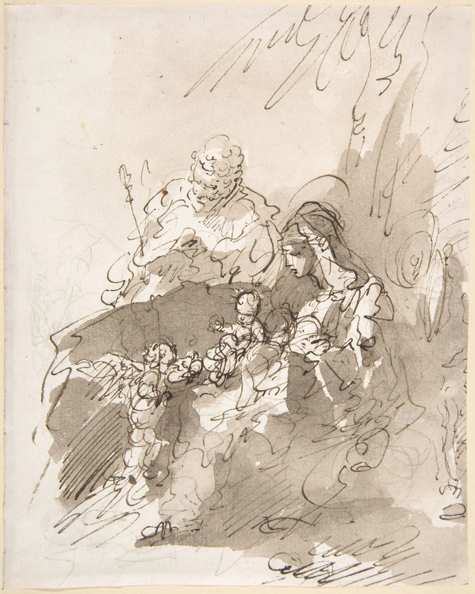 The Rest on the Flight into Egypt by Giuseppe Bernardino Bison, drawing, 1762-1844