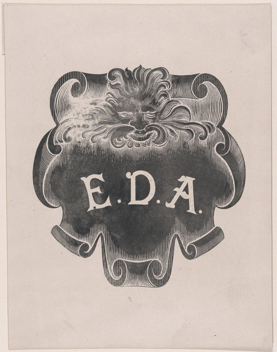 Counterproof of an impression from a name plate for Edward D. Adams by Alphonse Legros, print, 1887-1897