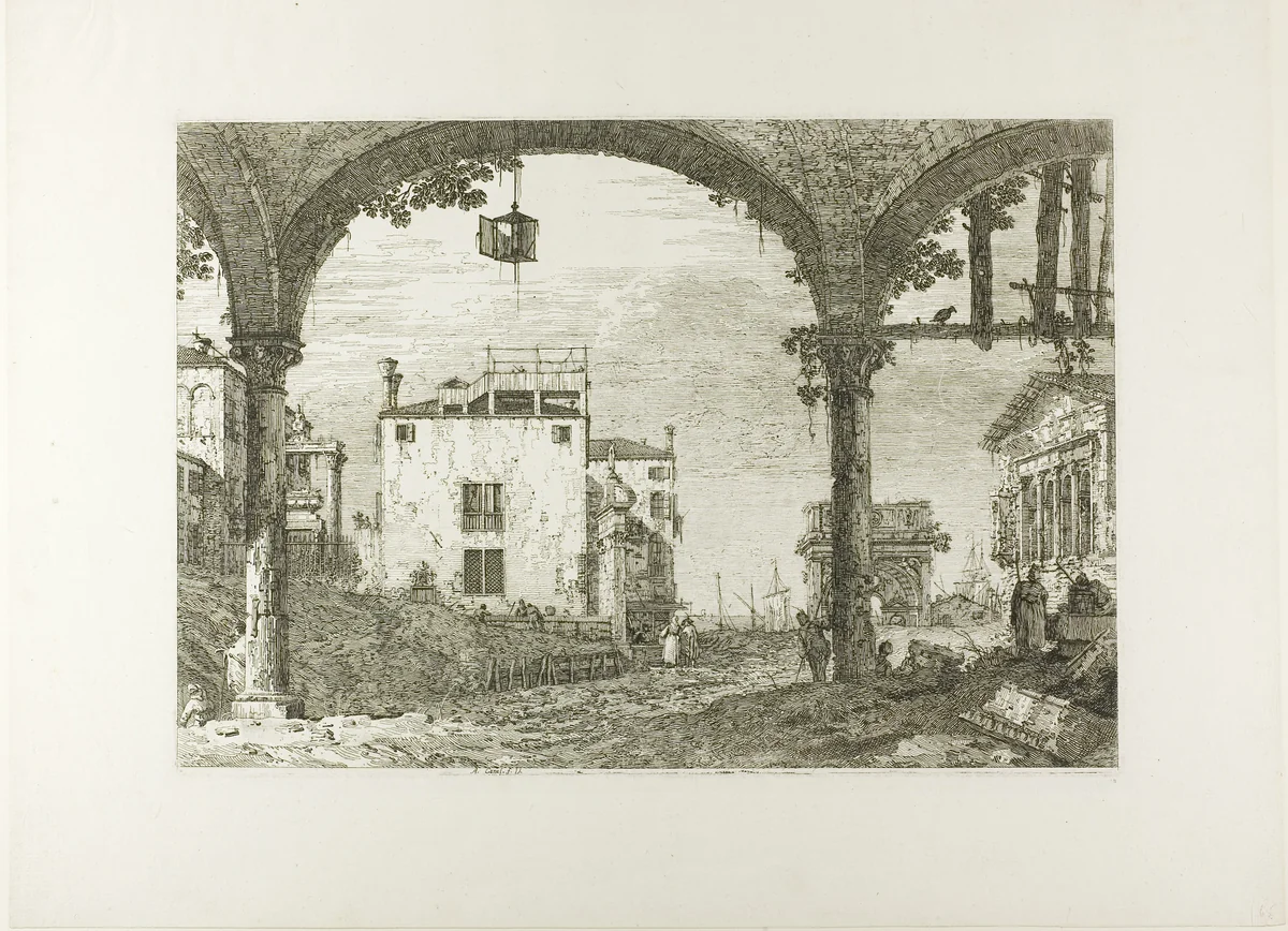 The Portico with the Lantern, from Vedute by Canaletto, print, 1735-1744