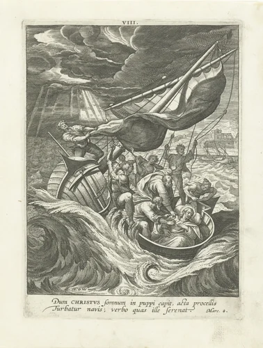 Storm op het Meer van Galilea by Unknown, print, 1583-1588