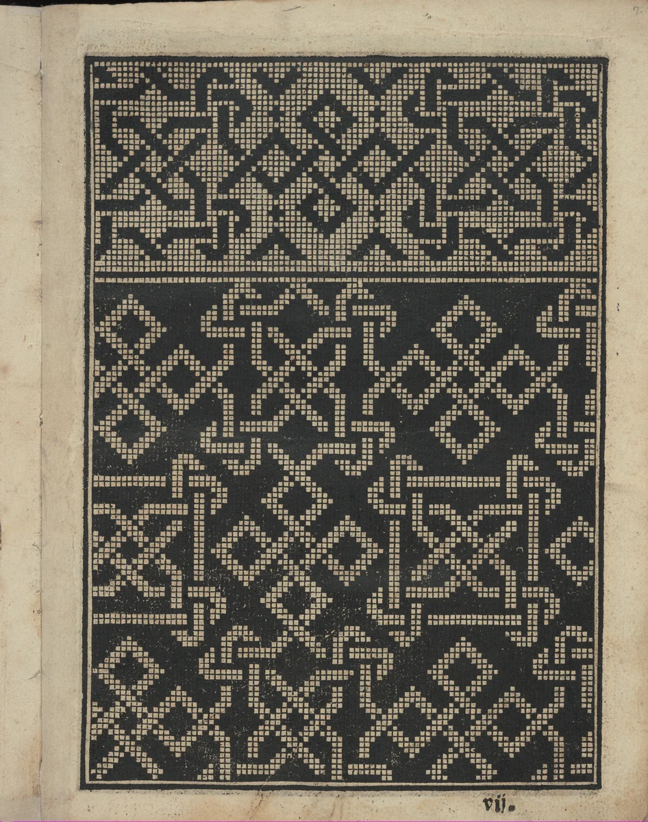 Libbretto nouellamete composto per maestro Domenico da Sera...lauorare di ogni sorte di punti, page 7 (recto) by Domenico da Sera, book, 1532