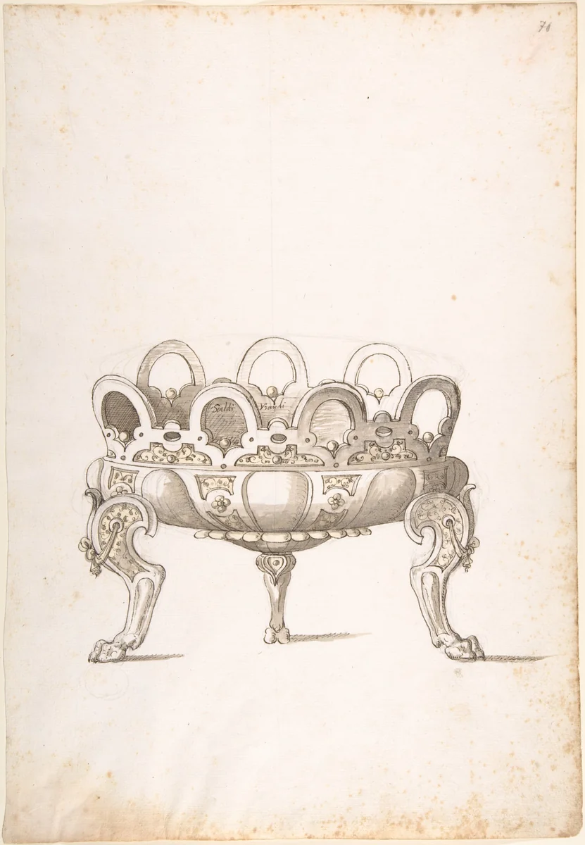 Design for Shallow Round Dish on Three Legs by Erasmus Hornick, drawing, 1500-1583