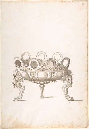 Design for Shallow Round Dish on Three Legs by Erasmus Hornick, drawing, 1500-1583