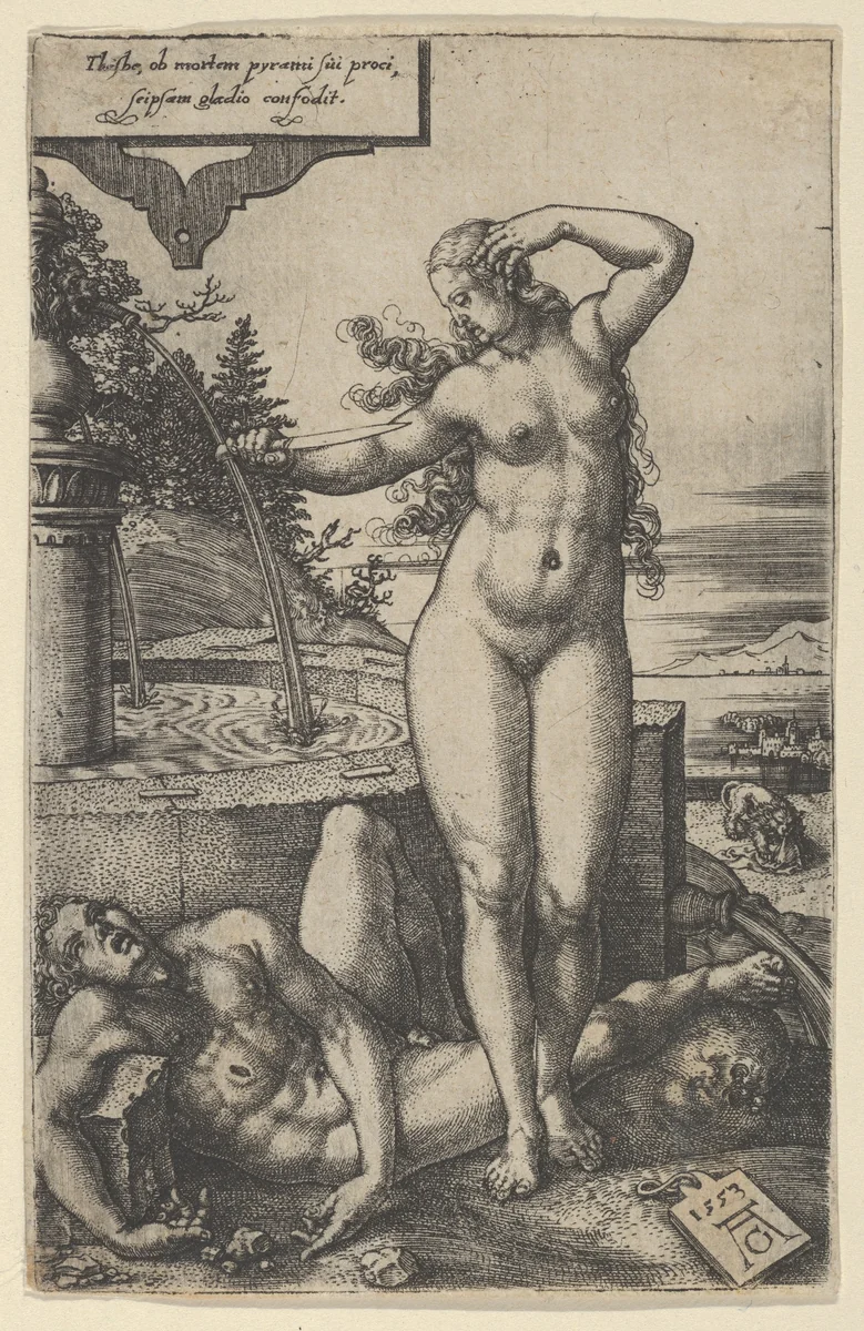 Pyramus and Thisbe by Heinrich Aldegrever, print, 1553
