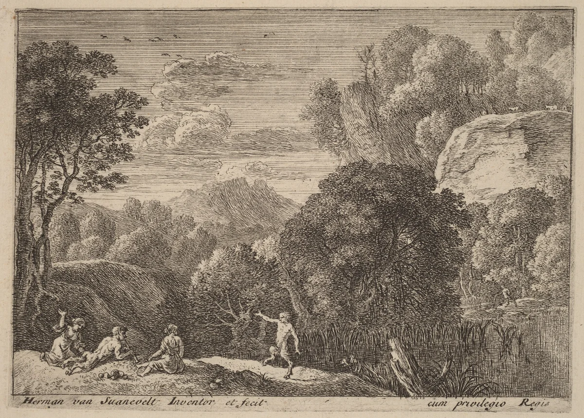 A Dancing Satyr by Herman van Swanevelt, print, 1600-1655