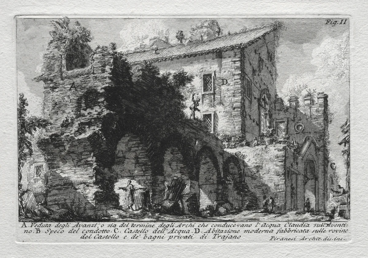 Veduta degli Avanzi, o sia del termine degli Archi che conducevano l'Acqua Giulia by Giovanni Battista Piranesi, print, 1756