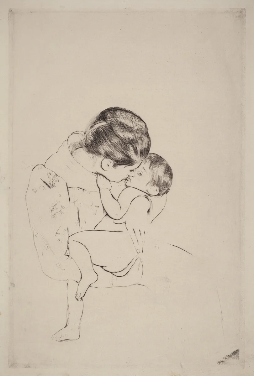 Mother's Kiss by Mary Cassatt, print, 1890-1891