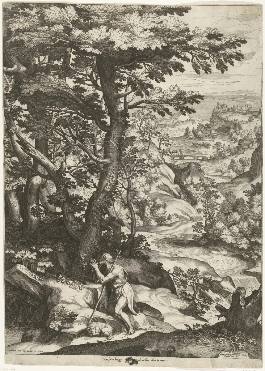 Landschap met Johannes de Doper by Unknown, print, 1573-1575